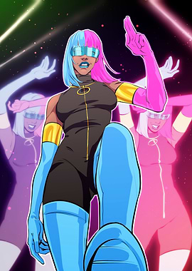 Cyberpunk Girl with Neon Dancers
