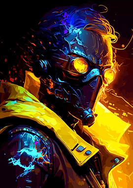 Cyberpunk Character with Mask and Coat