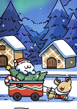 Christmas Cartoon Scene with Santa Dog