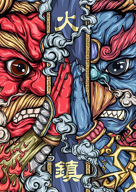 Red and Blue Oni Confrontation