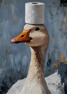 Duck with Toilet Paper Hat Painting
