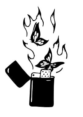 Lighter with Butterflies and Flames