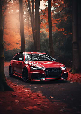 Red RS6 fast car in autumn