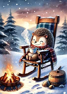 Cozy Winter Hedgehog by Fire