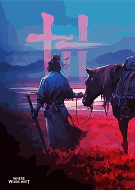 Samurai and Horse in Landscape