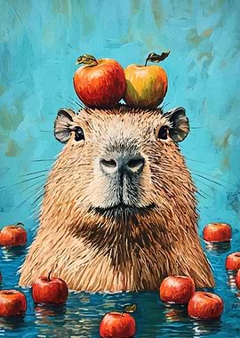 Capybara with Apples Painting