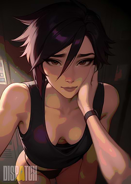 Anime Girl Portrait with Black Tank Top