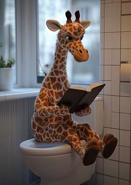 Giraffe Reading on Toilet
