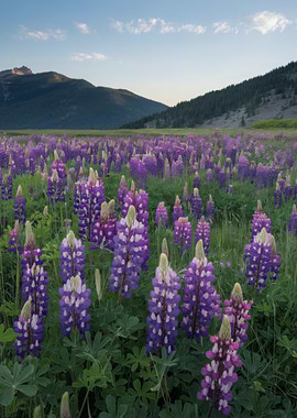 Lupine Field with Mountain Backdrop