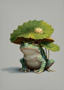 Frog with Lotus Leaf Hat