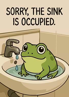 Frog in Sink - Occupied Funny Humor