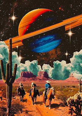 Cosmic Cowboys in Desert Landscape