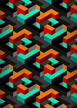 Isometric Geometric Pattern with Bold Colors