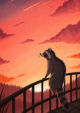 Raccoon at Sunset