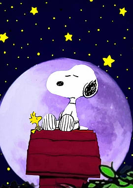Snoopy and Woodstock under the stars