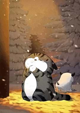 Winter Cat and Friend Illustration