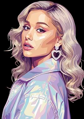Ariana Grande Portrait with Heart Earrings