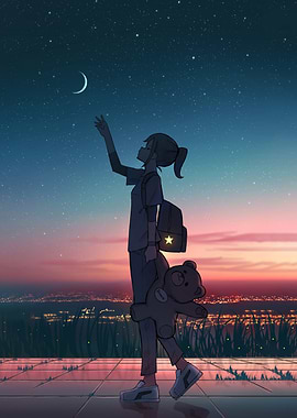 Girl Reaching for the Moon