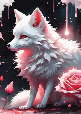 White Fox with Roses