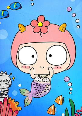 Cartoon Mermaid Blue Ocean