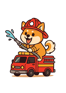 Cartoon Shiba Inu Firefighter on Truck