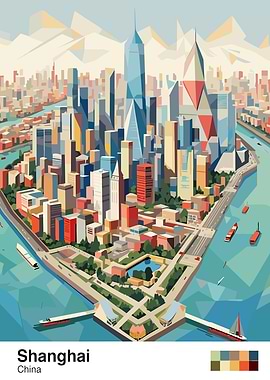 Shanghai, China Cityscape Illustration