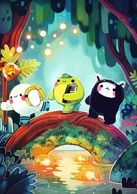 Cartoon Animals on a Bridge