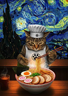 Cat Chef Ramen Starry Night