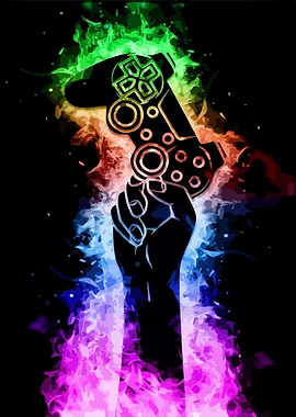 Controller in Hand with Colorful Flames