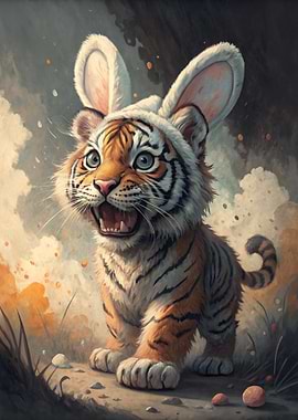 Tiger Cub with Bunny Ears