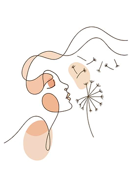 Woman blowing dandelion line art