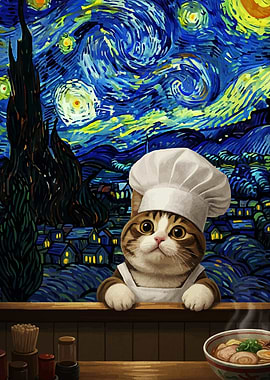 Cat Chef Van Gogh Style