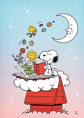 Snoopy Reading on Doghouse