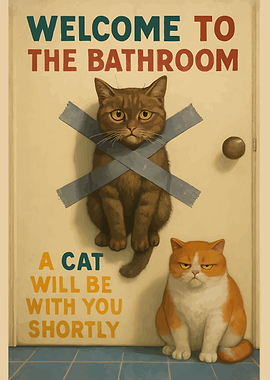 Welcome to the Bathroom Cat Poster