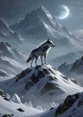 Wolf on Snowy Mountain Peak