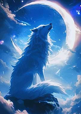 White Wolf Howling at the Moon