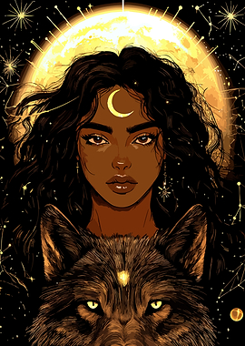 Celestial Woman with Wolf Companion