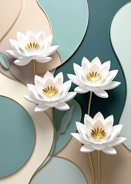 Elegant White Lotus Flowers Abstract Art