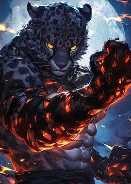 Anthropomorphic Jaguar Warrior Fire Limbs