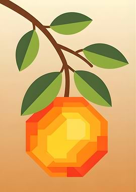 Geometric Orange on Branch Illustration