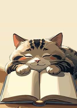 Sleeping Cat on Book