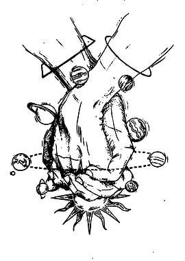 Hands Holding Planets and Sun