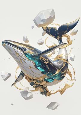 Abstract Whale with Geometric Shapes