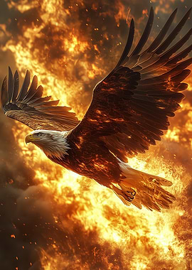 Eagle soaring through flames