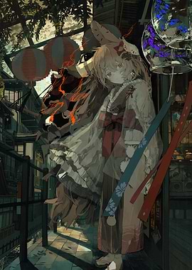 Anime Girl in Kimono at Festival