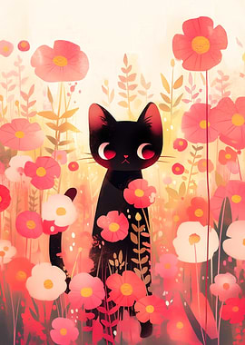 Black Cat in a Poppy Field