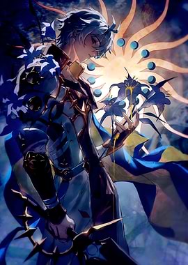 Anime character with flowers and sun