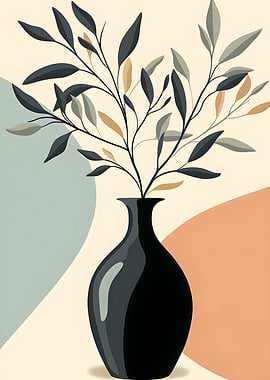 Minimalist Vase with Leaves Illustration