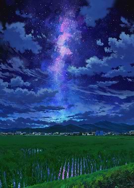 Starry Night Over Rural Landscape