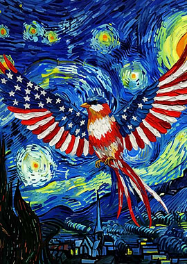 American Flag Bird Starry Night